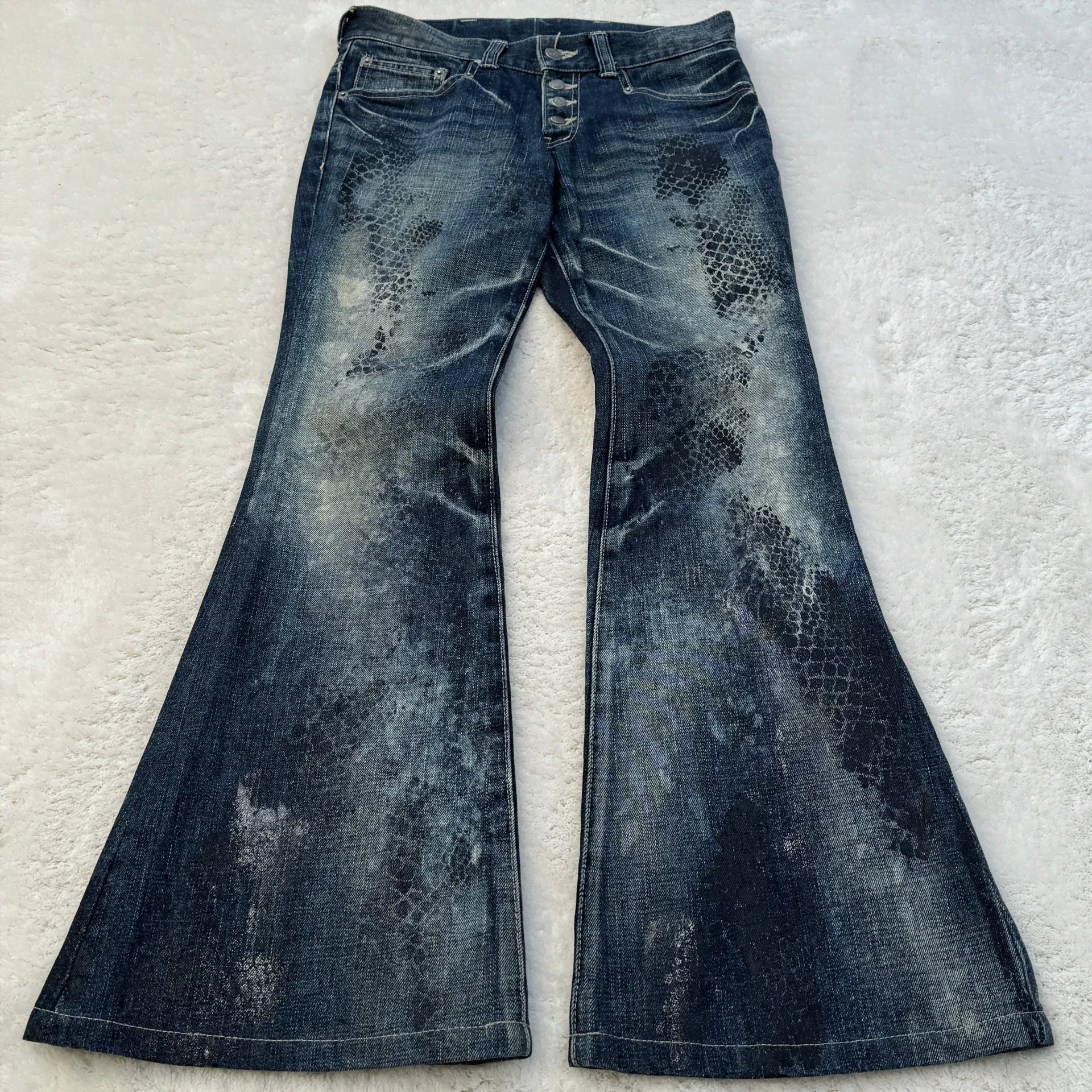 Tornado Mart Flared Snakeskin Printed Jeans-0